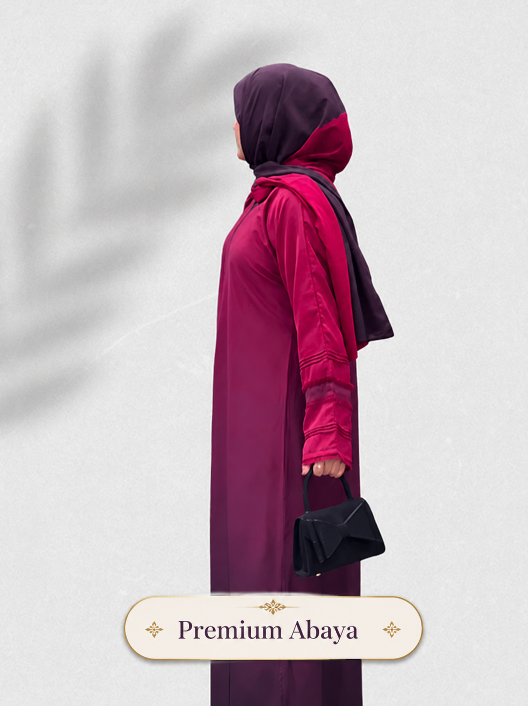 Maroon Double-Shaded Korean Nidha Abaya with Elegant Ombre Design and Stitch Detailing
