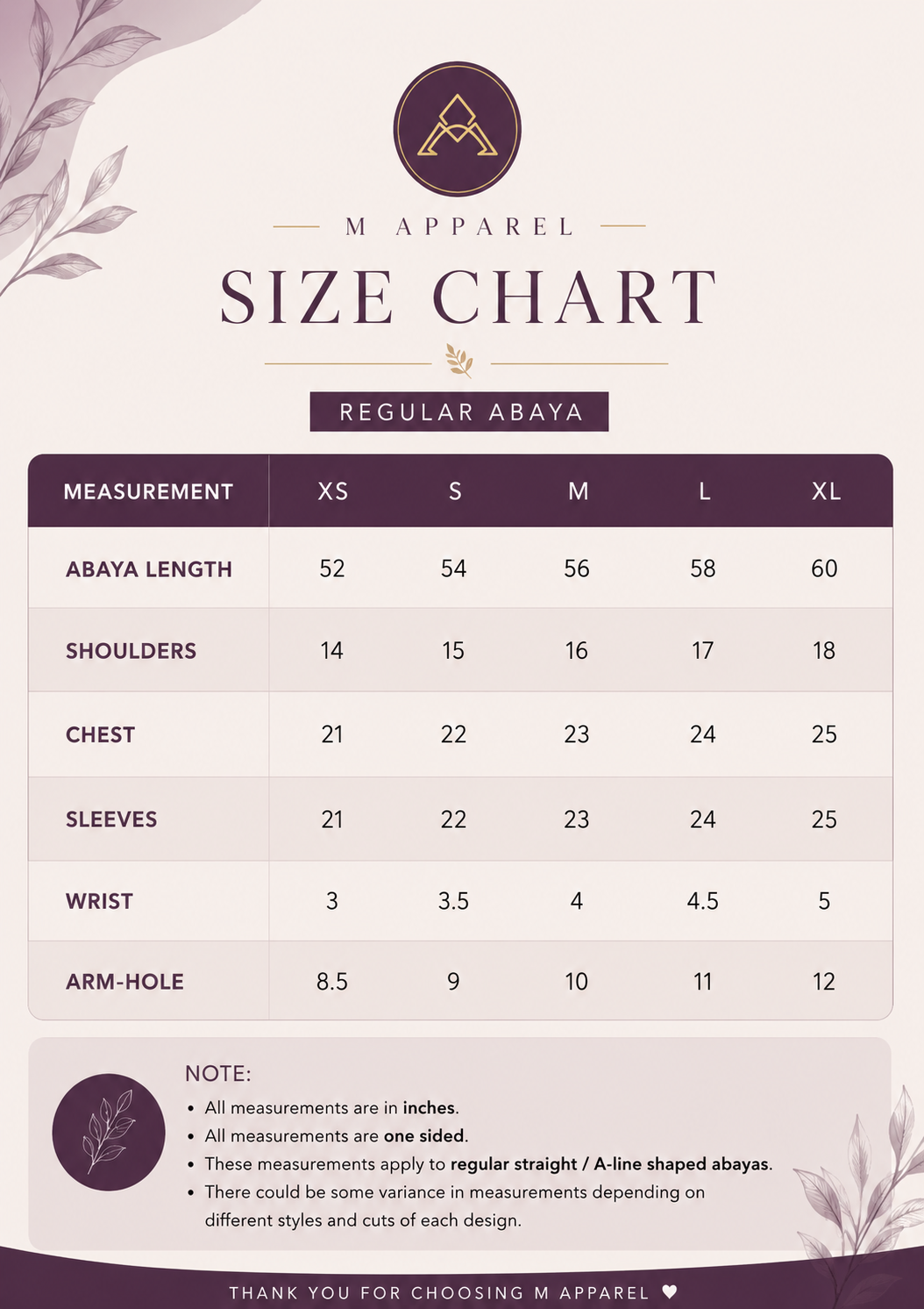Size chart