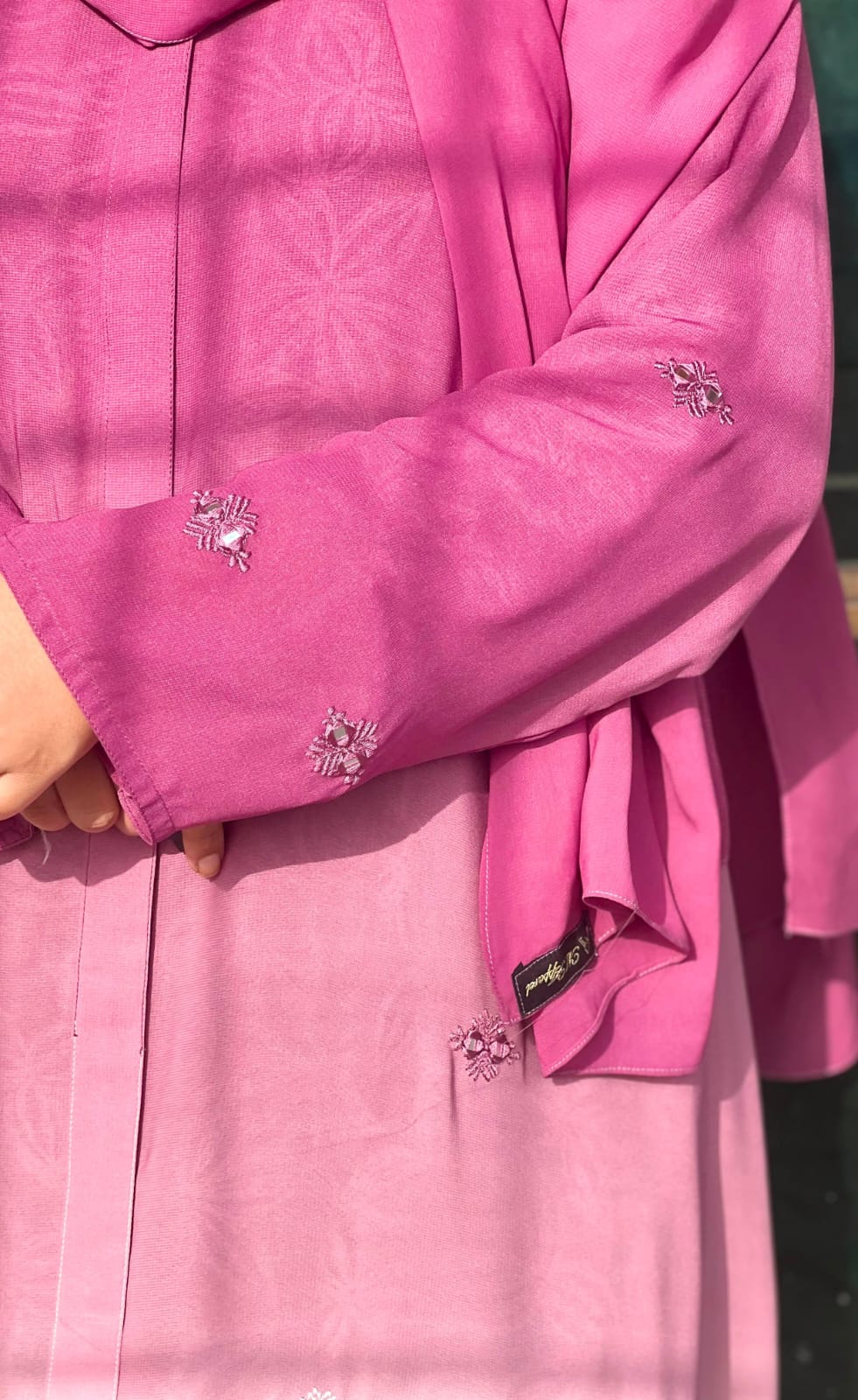 Ombre Front Open Korean Georgette Abaya with Mirror Work Embroidery