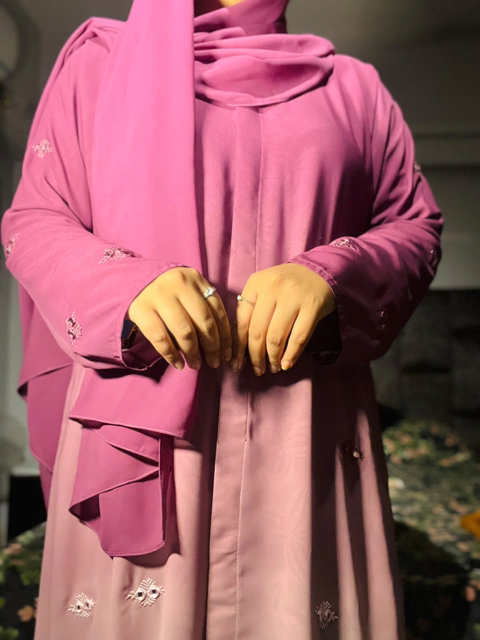 Ombre Front Open Korean Georgette Abaya with Mirror Work Embroidery