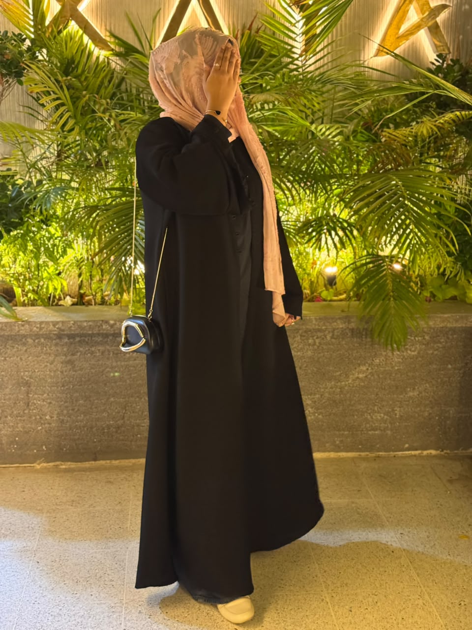 Black Self-Pleated Kimono Abaya in Premium Dubai Fabric with Elegant Loop Detailing
