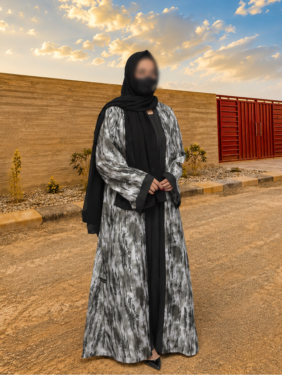 Tie & Dye Front Open Pure Cotton Kimono with Green and Grey Camouflage Print and Black Contrast Finish