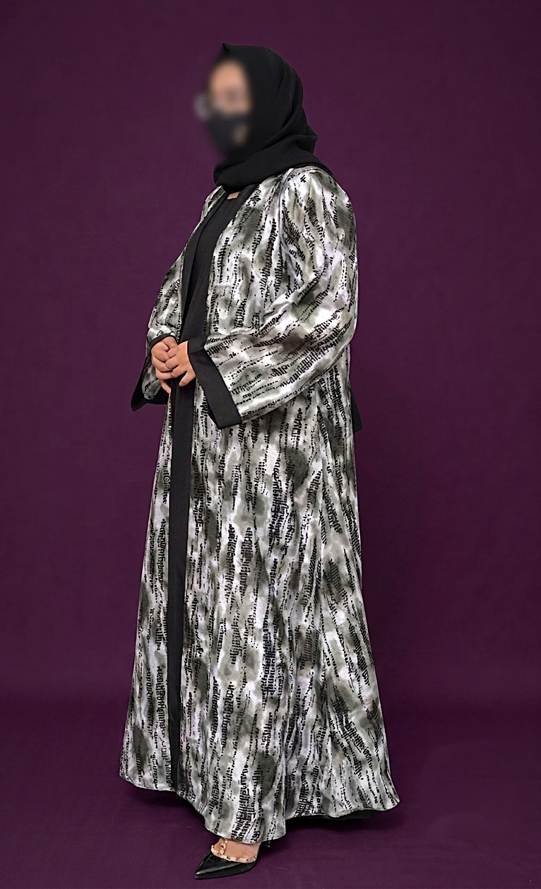Tie & Dye Front Open Pure Cotton Kimono with Green and Grey Camouflage Print and Black Contrast Finish