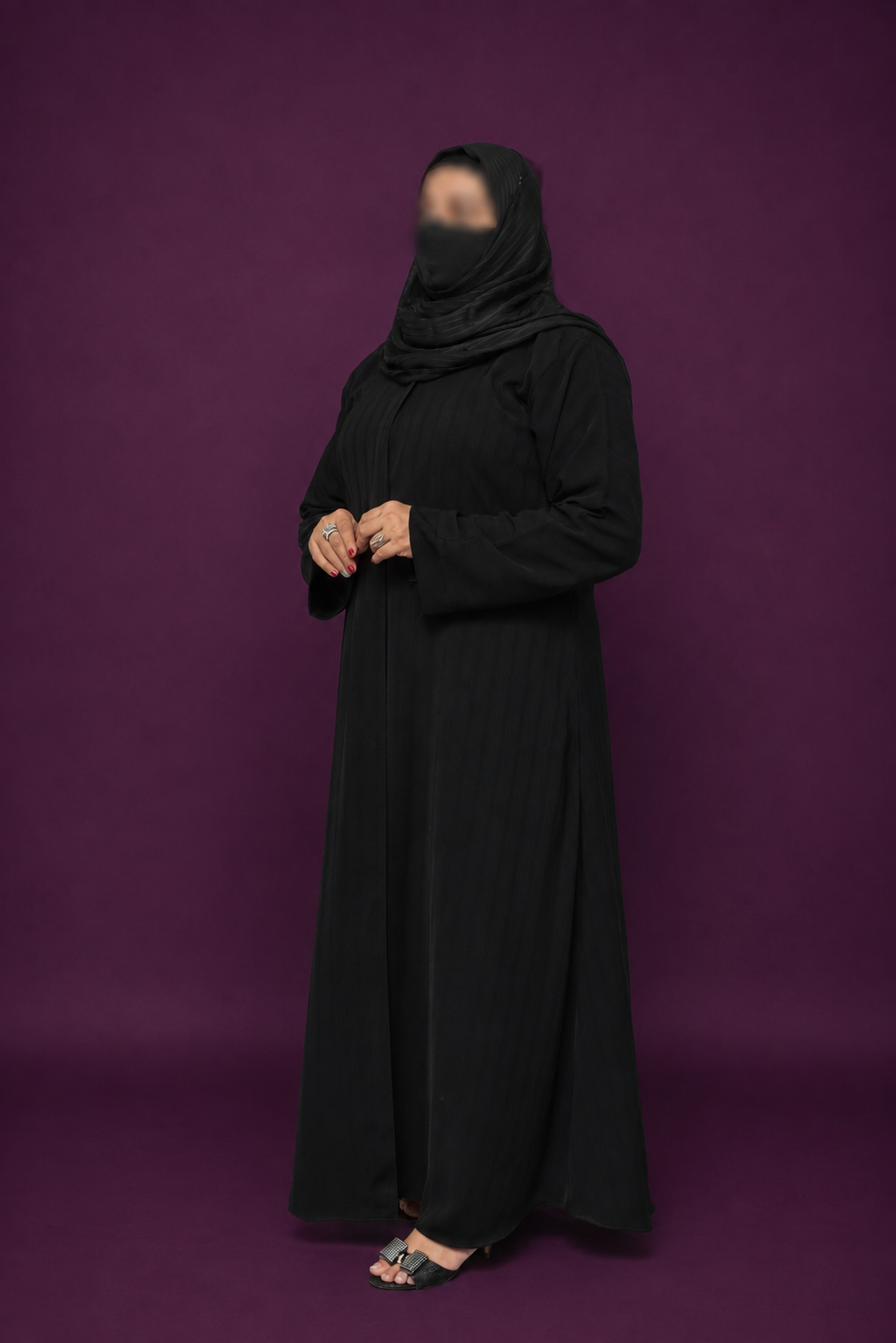 Black Textured Front Open Abaya in Premium Dubai Fabric with Clean Stitch Detailing